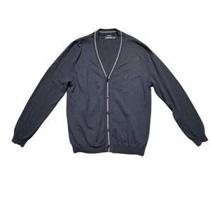 Nautica Mens Merino Wool‎ Cardigan V-Neck Sweater Size Large Navy Blue Preppy